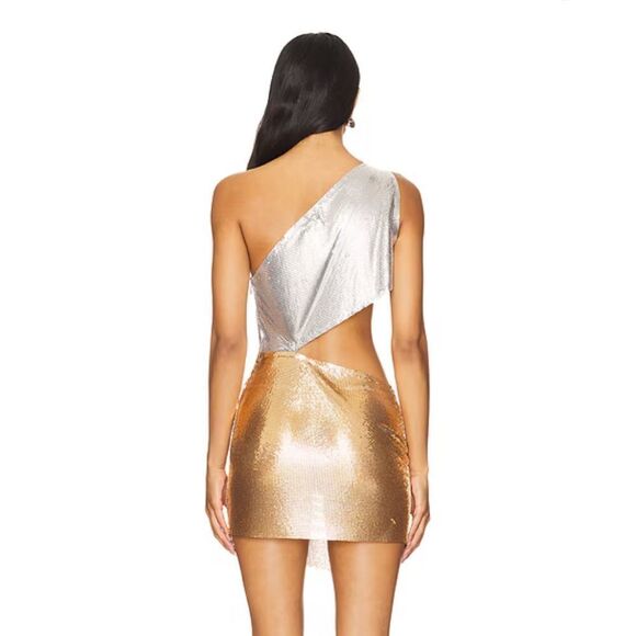 NBD Nikita Mini Dress chainmail metal Silver Gold cut out party Revolve S - Picture 4 of 15